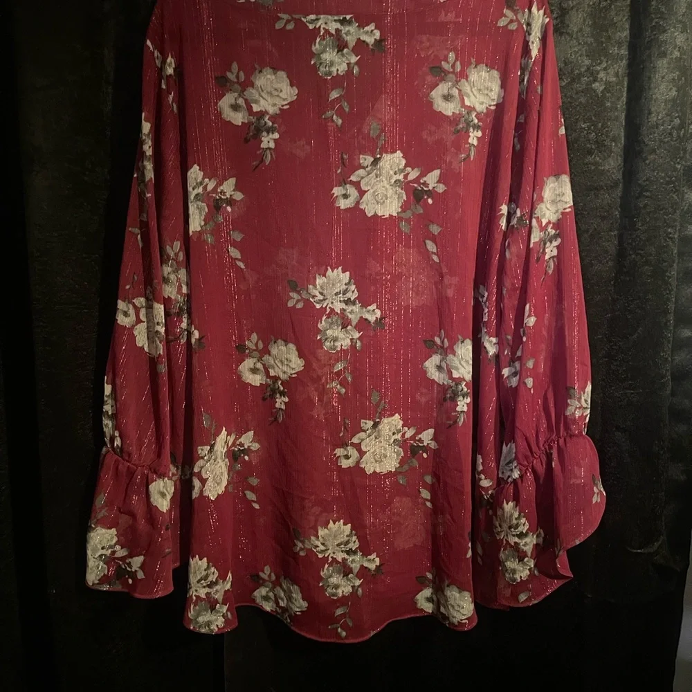 Cato Burgundy Floral Blouse - Picture 2 of 3
